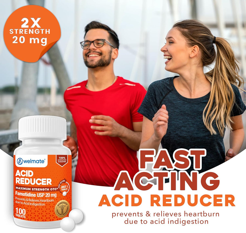 WELMATE - Famotidina 20mg Antiacido de Máxima Potencia, Alivio Rápido de la Acidez, 100 Comprimidos
