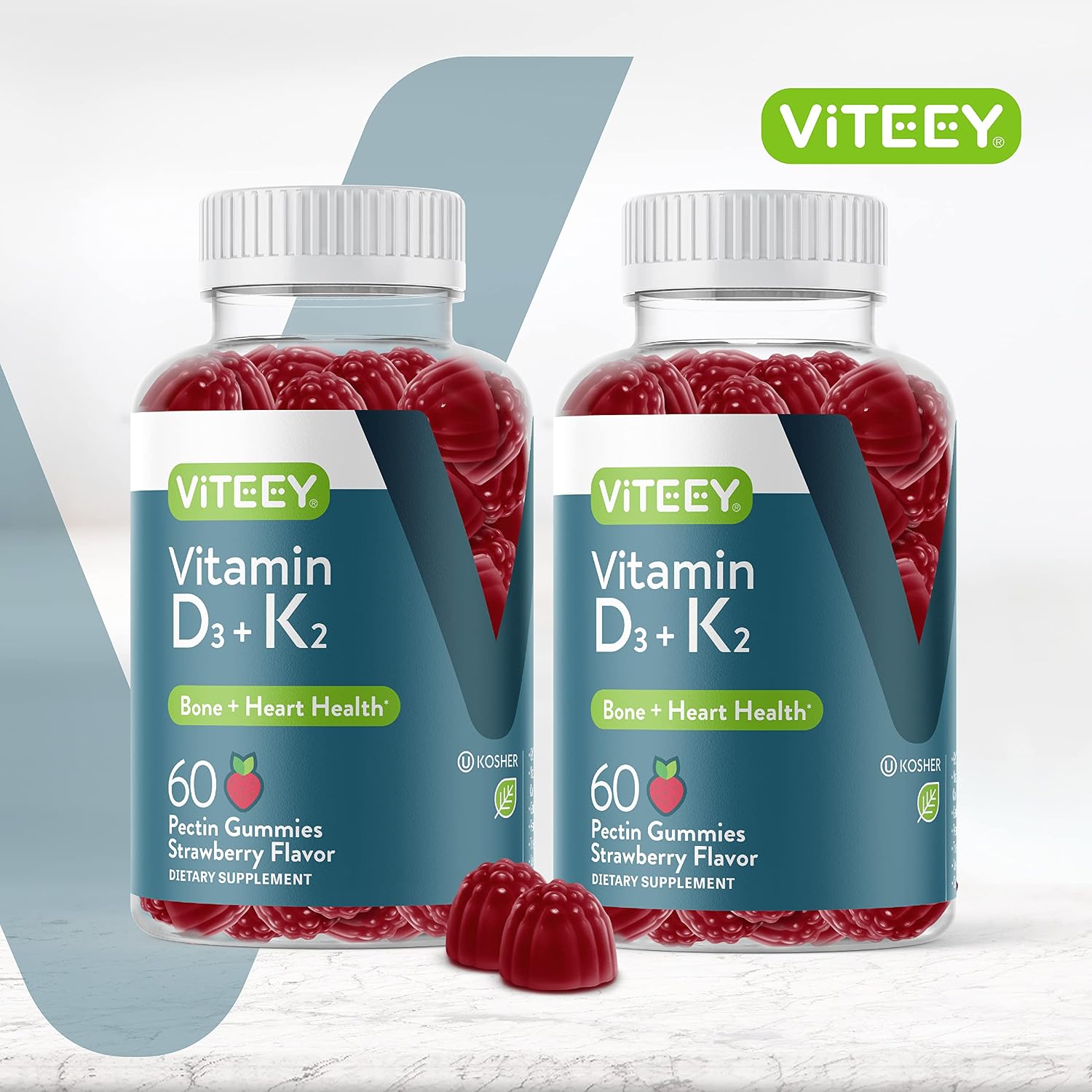 Viteey Vitamina D3 K2 Gominolas - 1000 UI Vitamina D3 y K2 100 mcg - 120 unidades