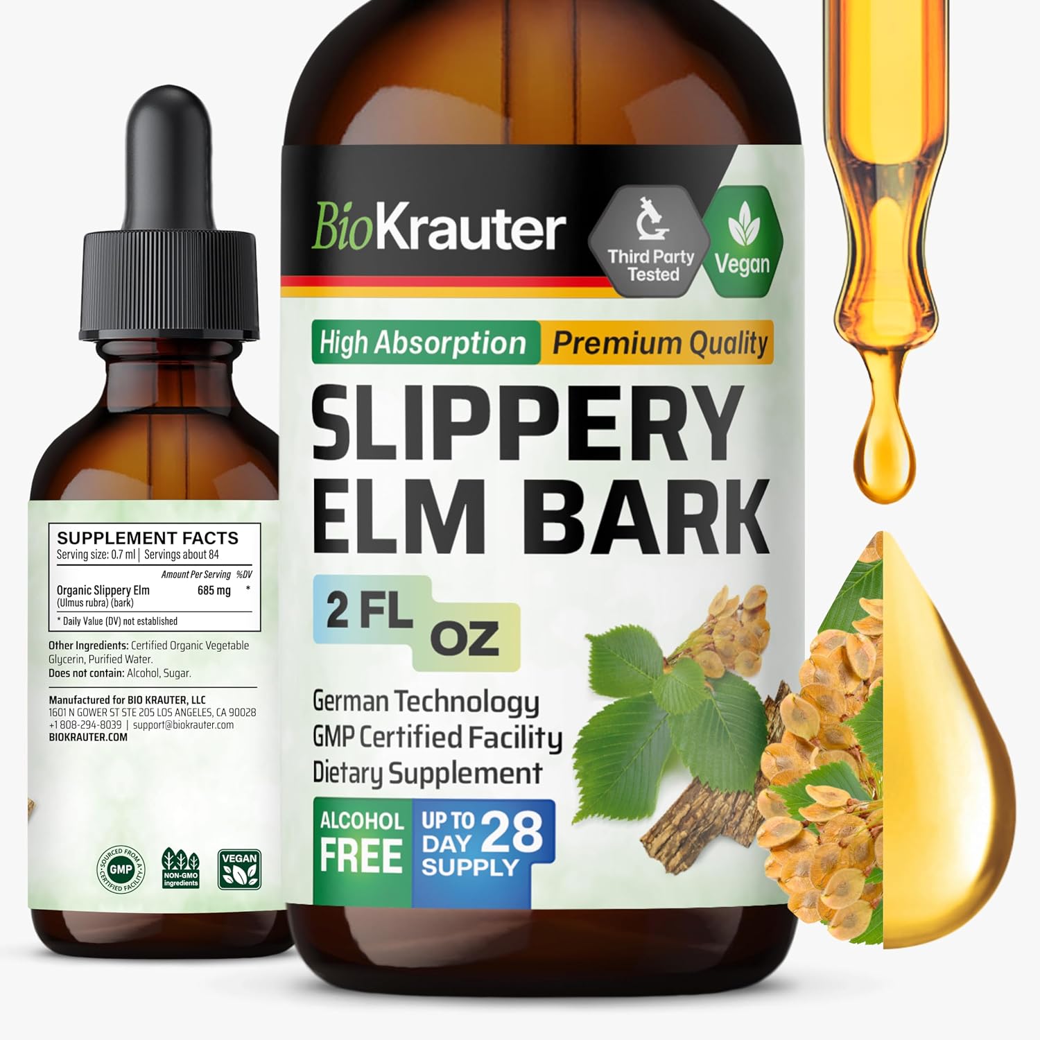Tintura de Corteza de Olmo Resbaladizo - BIO KRAUTER - 60 ml - Vegano y Sin Alcohol