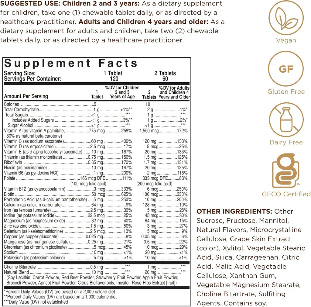 Solgar Kangavites Multivitamínico y Mineral Comprimidos Masticables, Sabor Bouncin' Berry, 120 Unidades