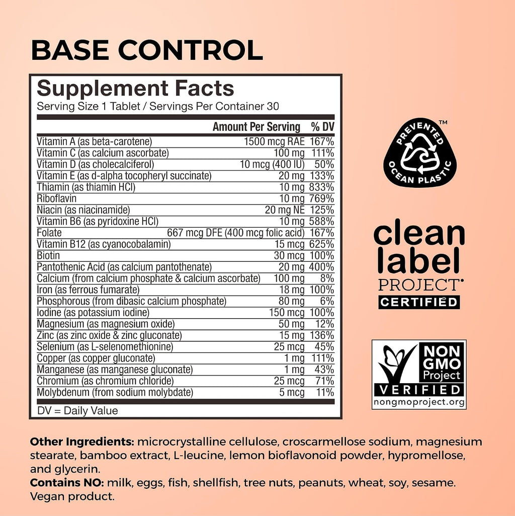 HUM Base Control Multivitamin para Mujeres – 22 Vitaminas y Minerales Esenciales con Hierro, Biotina y Zinc – 30 Cápsulas