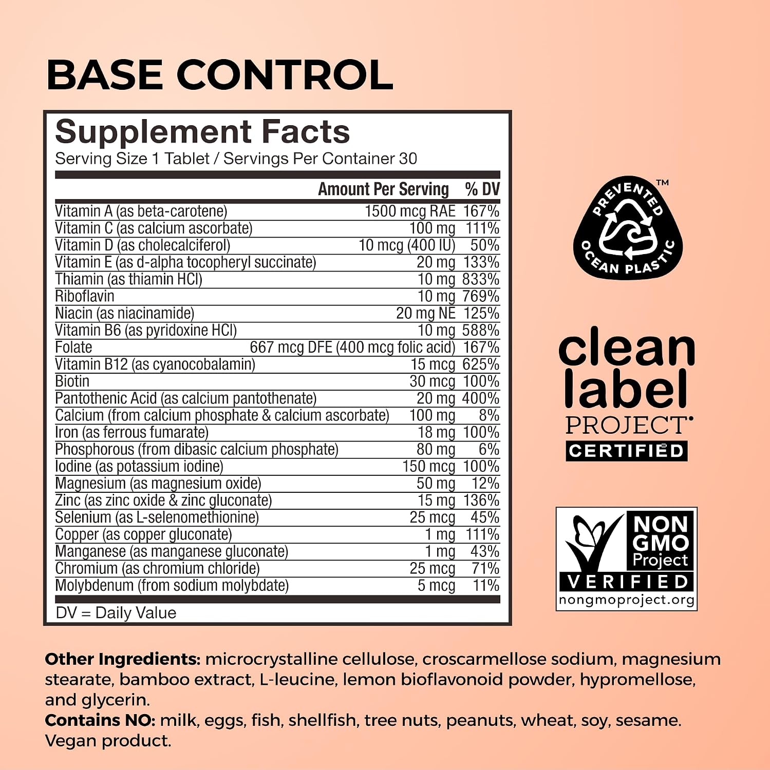 HUM Base Control Multivitamin para Mujeres – 22 Vitaminas y Minerales Esenciales con Hierro, Biotina y Zinc – 30 Cápsulas