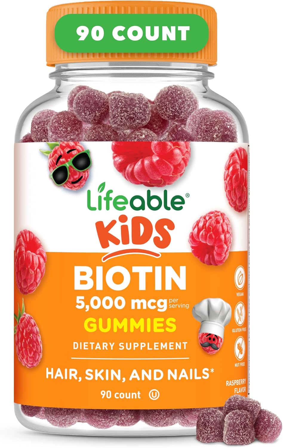 Lifeable Kids Biotin Gummies - 5000mcg - 90 Gominolas de Biotina para Niños