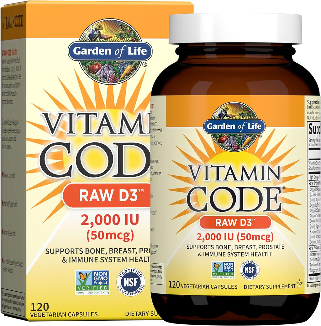 Garden Of Life Vitamin Code - Vitamin D3 2000 IU Raw con Chlorella y Probiotics - 120 Cápsulas Vegetarianas