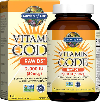 Garden Of Life Vitamin Code - Vitamina D3 2000 UI Raw con Chlorella y Probióticos - 120 Cápsulas Vegetarianas – Image 1