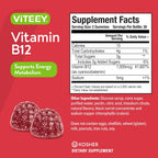 Viteey Vitamin B12 Gominolas - 120 Unidades - Vegano, Sin Gluten, Sabor Frambuesa
