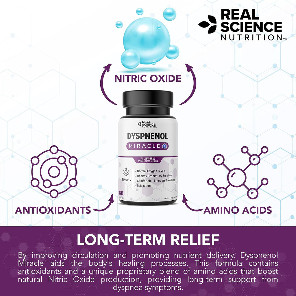 Real Science Dyspnenol - Suplemento Natural de Apoyo Pulmonar con Vinitrox y GABA, 60 Cápsulas