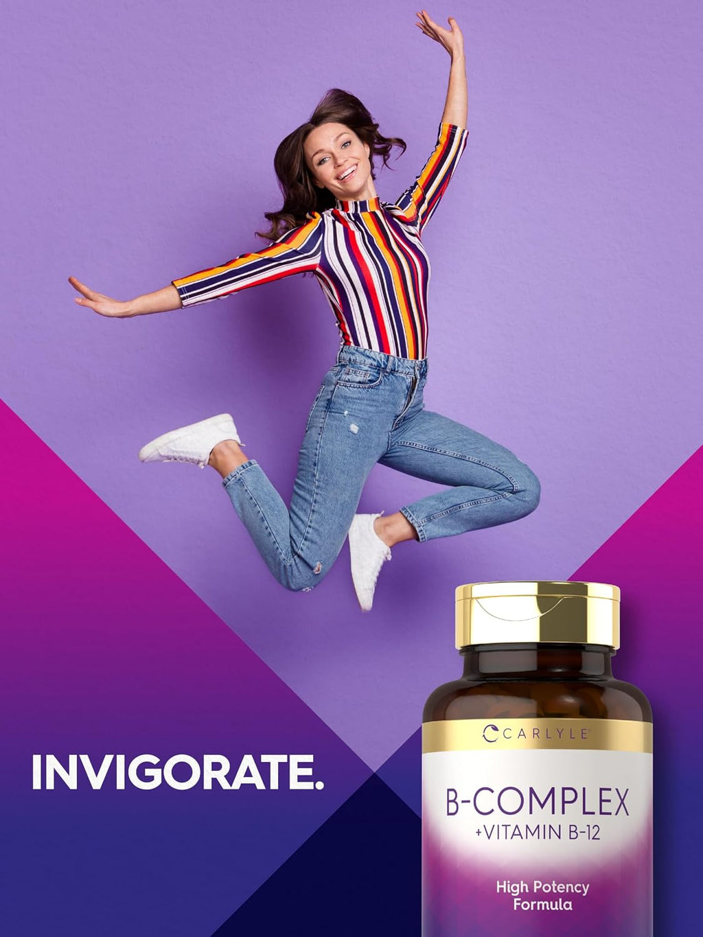 Complejo B con B12 de Carlyle | 300 Comprimidos | Fórmula de Alta Potencia | Suplemento Vegetariano y No-GMO