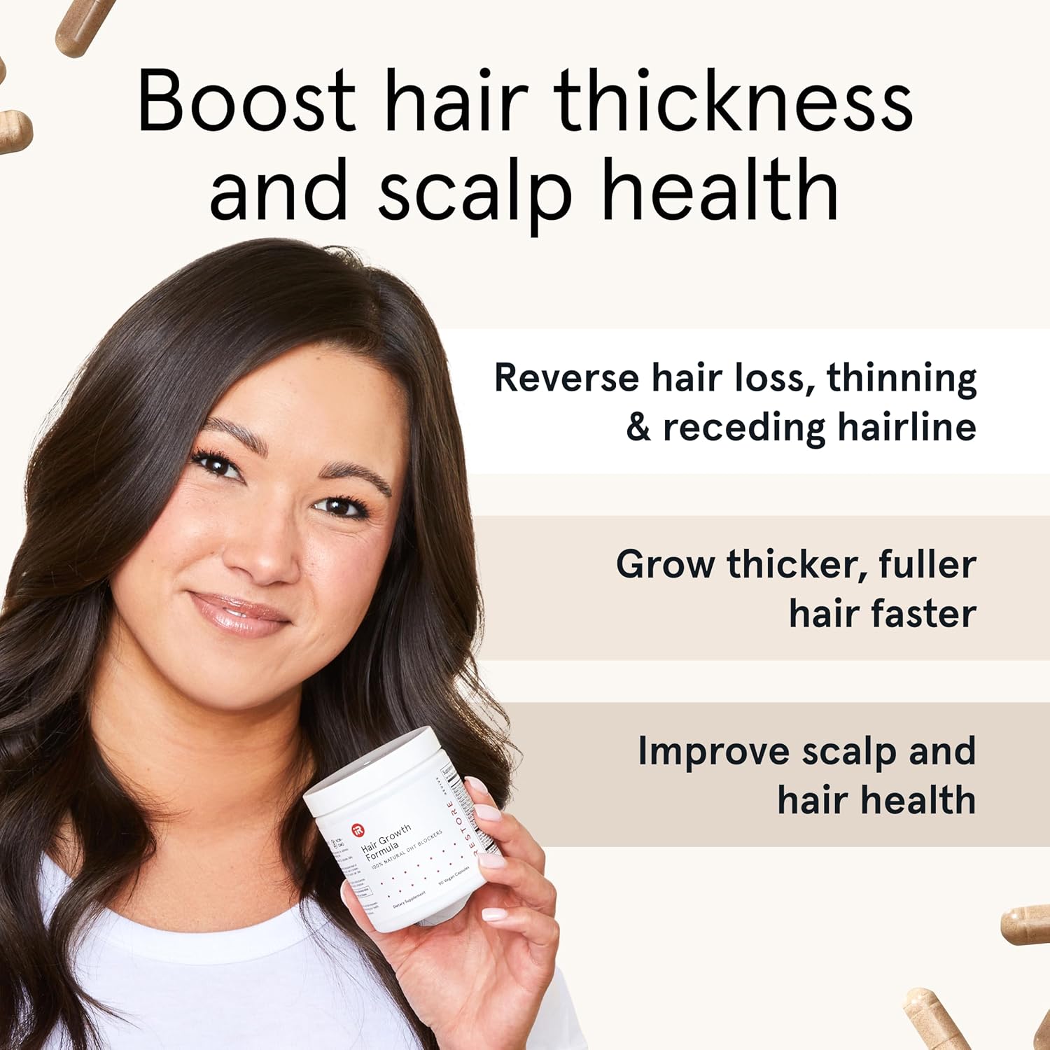 iRestore Suplemento de Crecimiento Capilar – Bloqueadores Naturales de DHT y Mezcla Multivitamínica – Vegano, Sin OGM, 90 Cápsulas – Apoya un Cabello más Grueso y Fuerte para Hombres y Mujeres – Paquete de 3