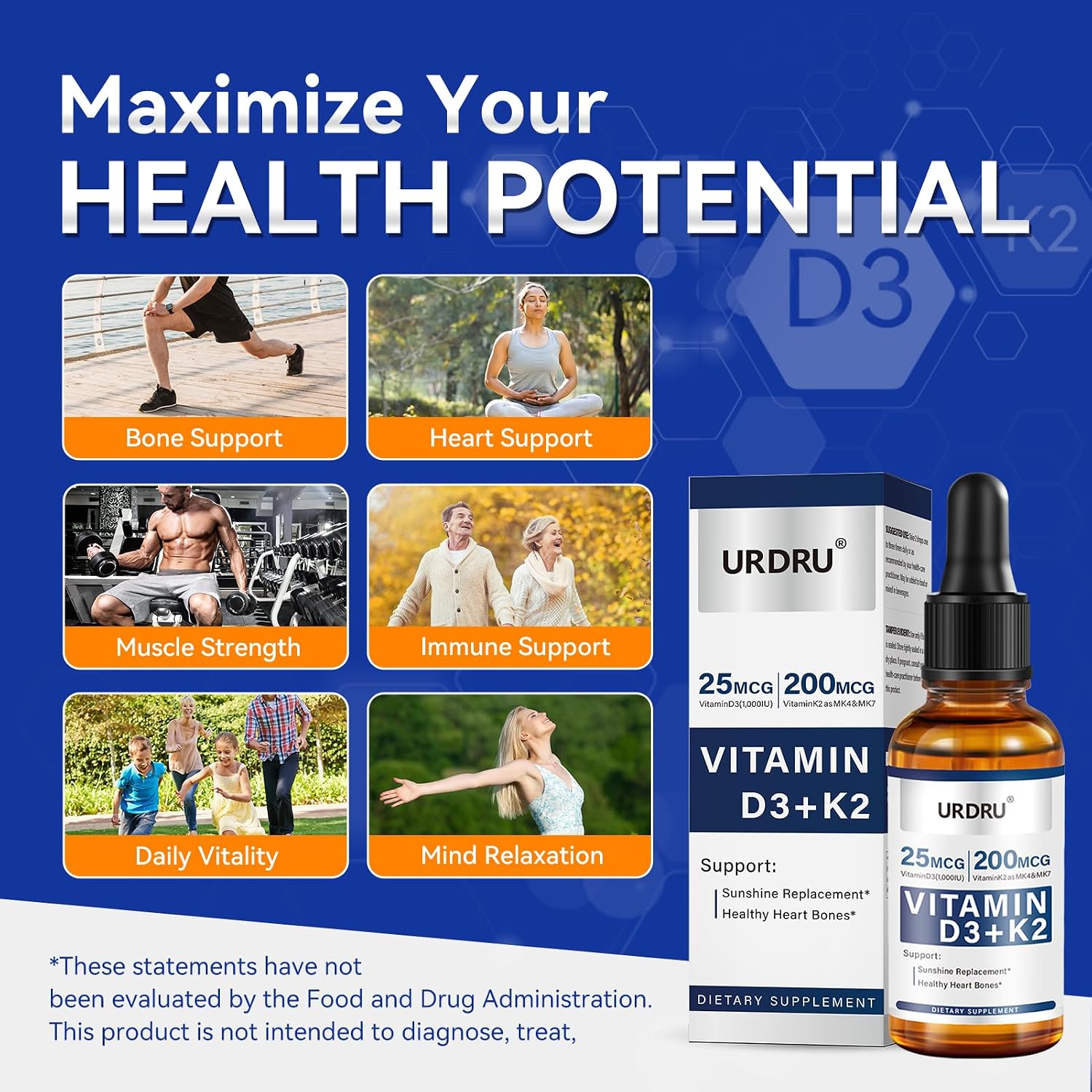 URDRU Gotas Líquidas Orgánicas de Vitamina D3 y K2 - 30ml