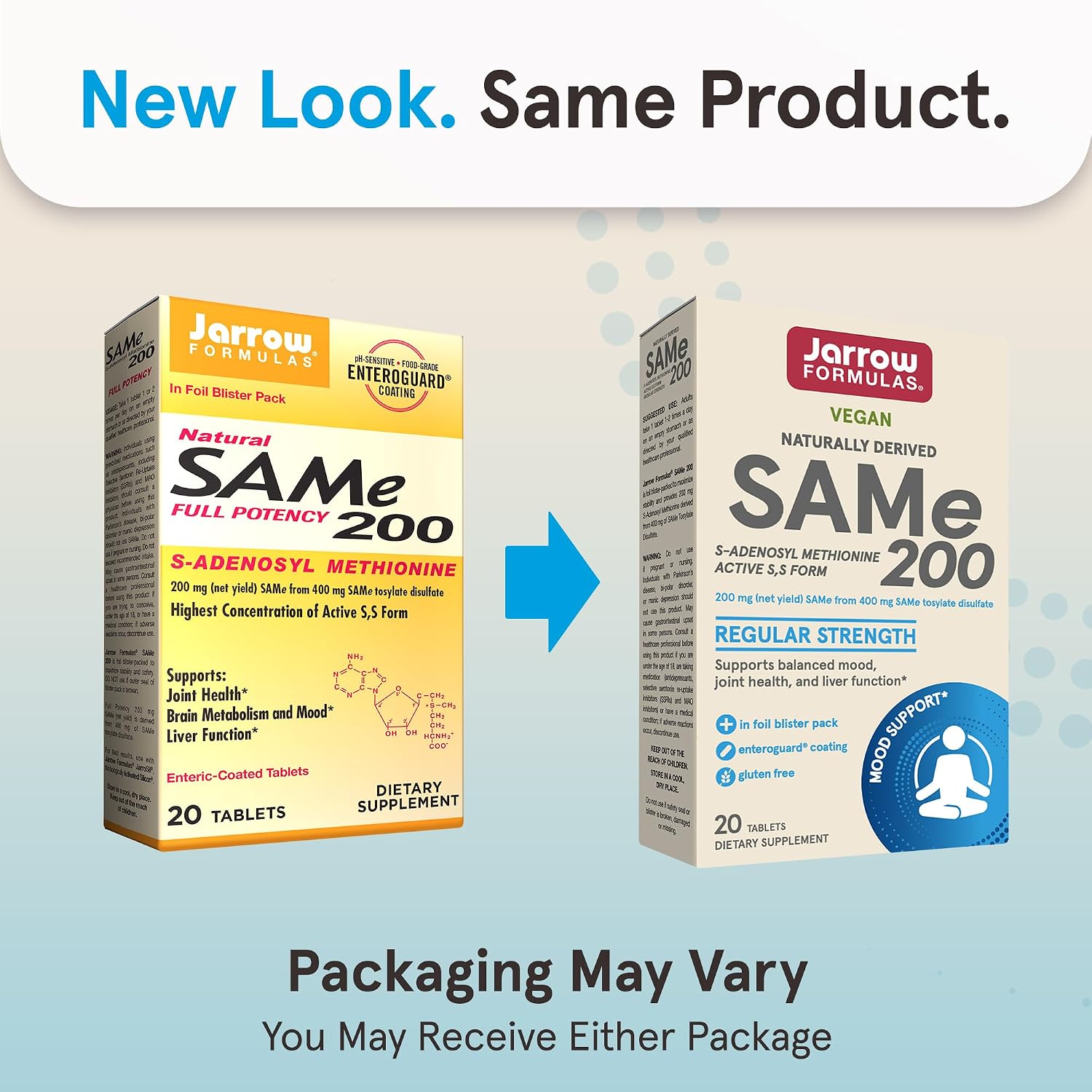 Jarrow Formulas SAMe 200 mg - 20 Tabletas con Recubrimiento Entérico