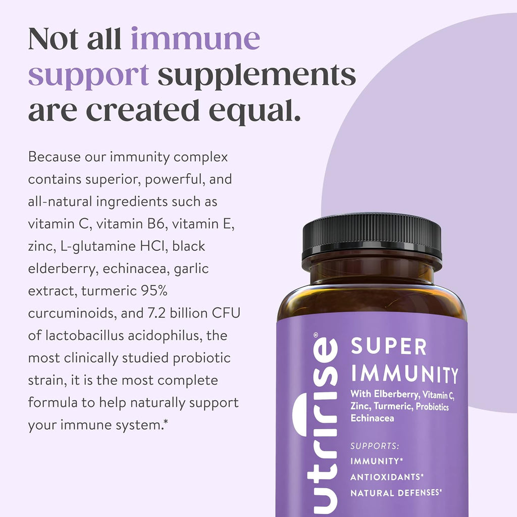 NutriRise Immunity Complex – Complejo Inmunitario con Saúco, Vitamina C, Zinc, Equinácea, Cúrcuma y Probióticos (90 Cápsulas)