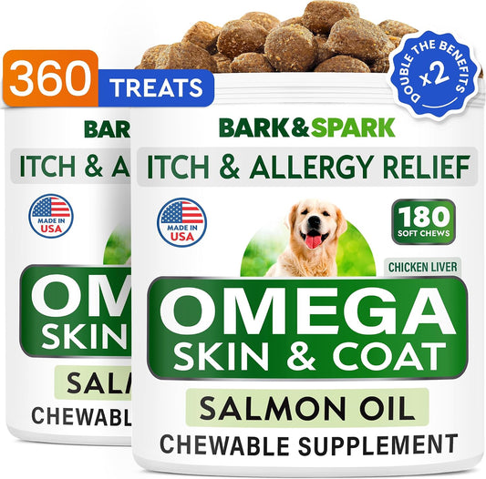 BARK&SPARK Pack de 2 Omega 3 para Perros - 360 Chews de Salmón