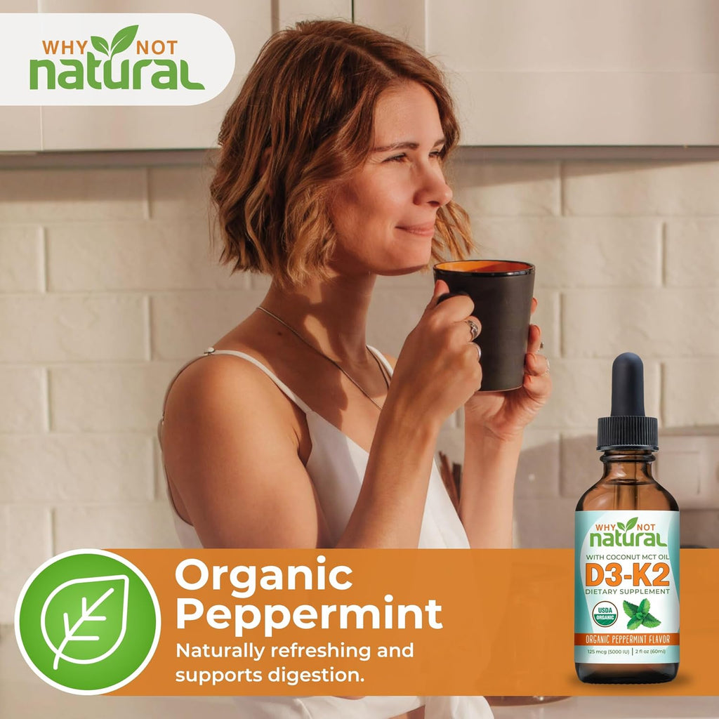 Why Not Natural Vitamina D3 K2 (MK-7) Gotas Líquidas, 5000 UI con Aceite MCT de Coco