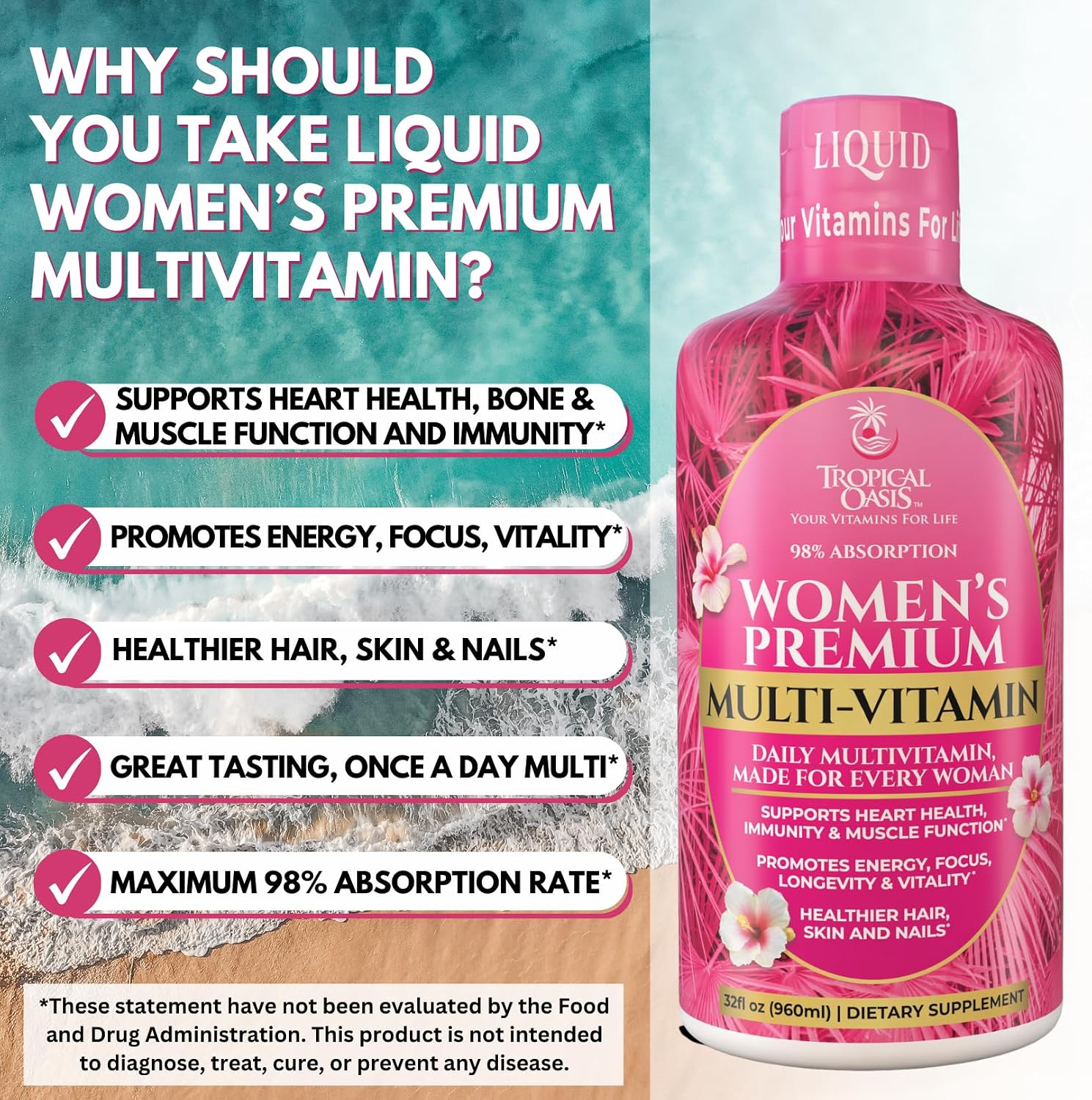 Premium Liquid Multivitamin for Women - Sugar-Free - 32 Servings