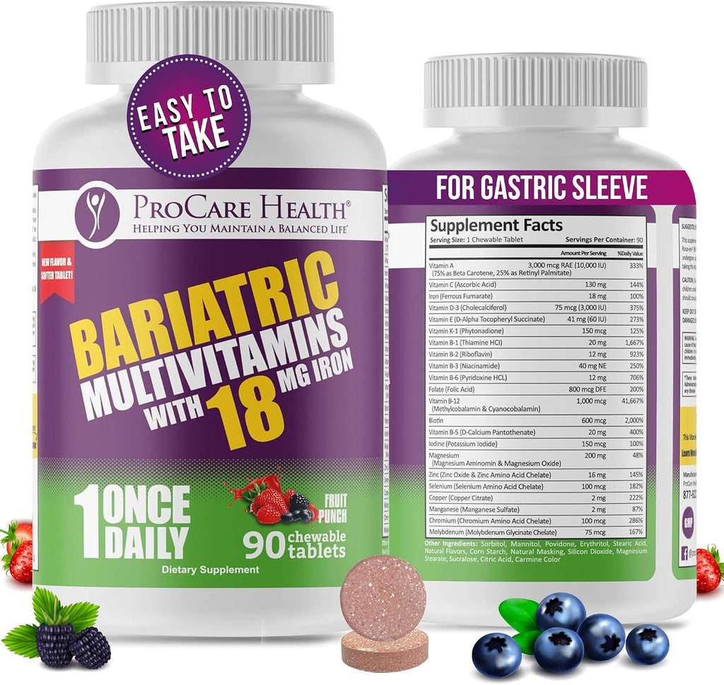 ProCare Health Multivitamínico Bariátrico Masticable con Hierro 18mg - 90 Comprimidos Sabor Fruta