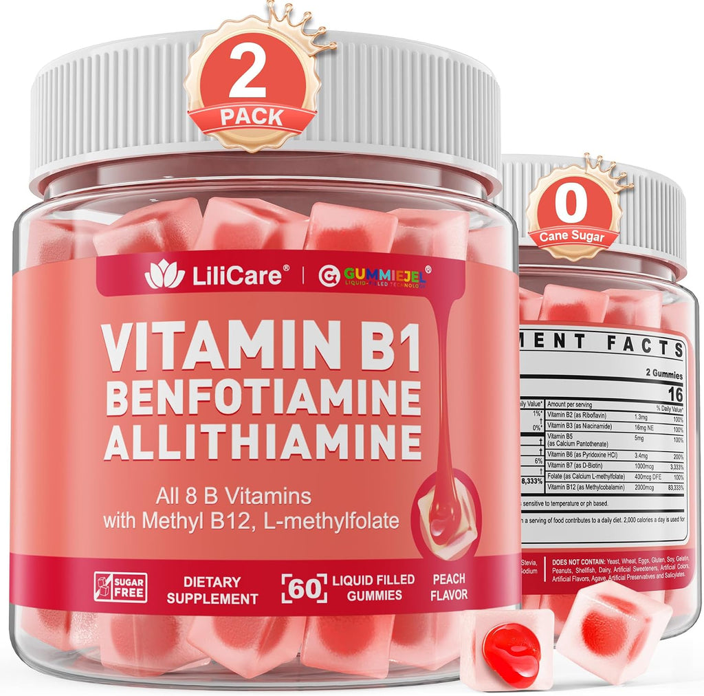 Complejo de Vitamina B1 y Vitaminas B Metiladas - Gomitas con Benfotiamina, Tiamina, Inositol, L-metilfolato y Metil B12 - 120 Gomitas