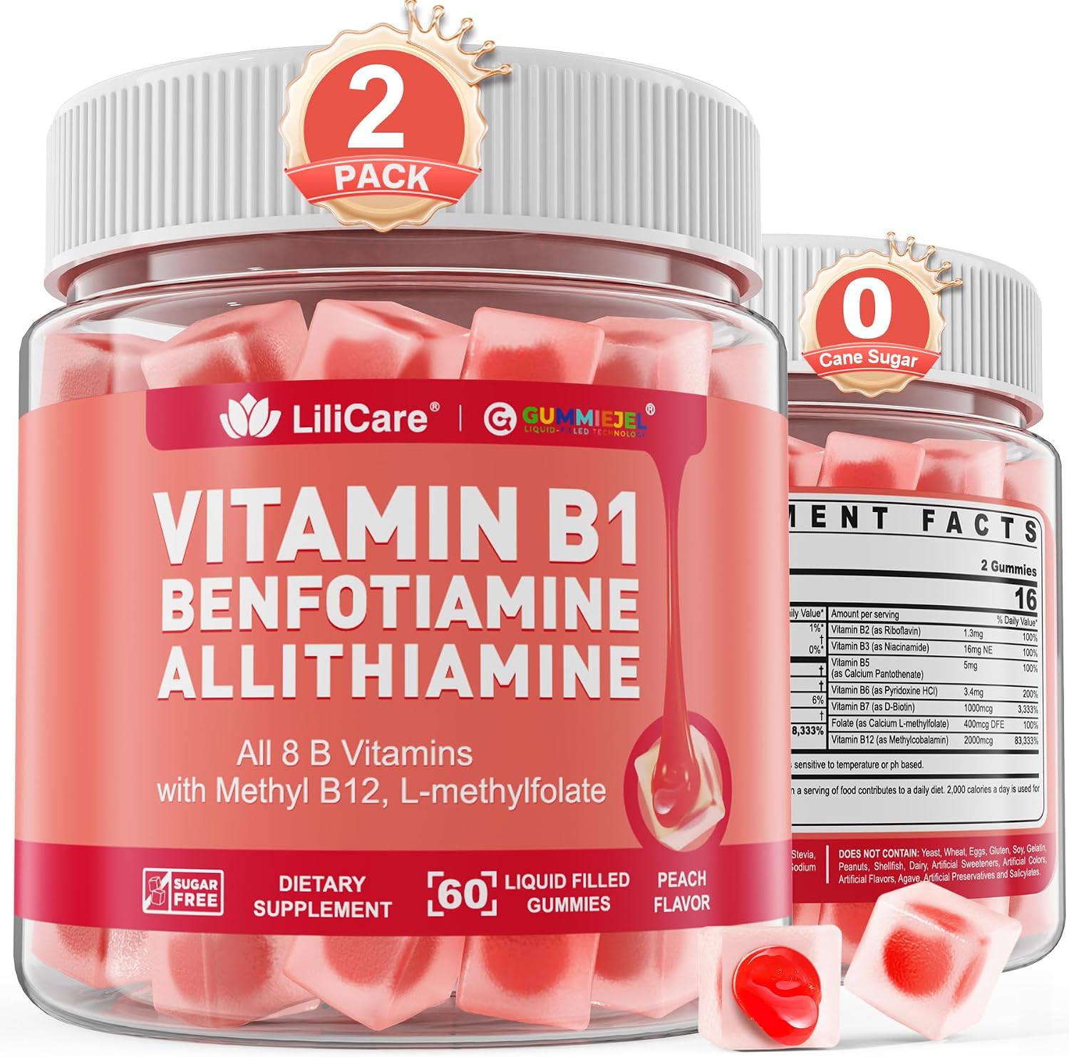 Complejo de Vitamina B1 y Vitaminas B Metiladas - Gomitas con Benfotiamina, Tiamina, Inositol, L-metilfolato y Metil B12 - 120 Gomitas