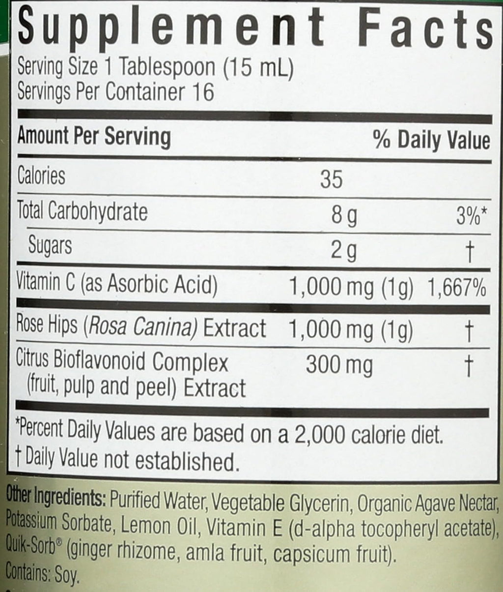 Nature's Answer Vitamina C Líquida 1000 mg con Escaramujo y Bioflavonoides, 236 ml