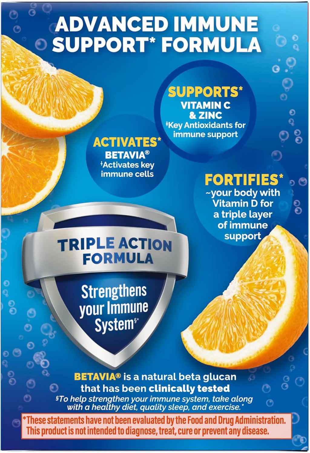 Emergen-C Immune+ Triple Action Immune Support Powder, BetaVia®, 1000mg Vitamin C, B Vitamins, Vitamin D, and Antioxidants, Super Orange – 30 Count