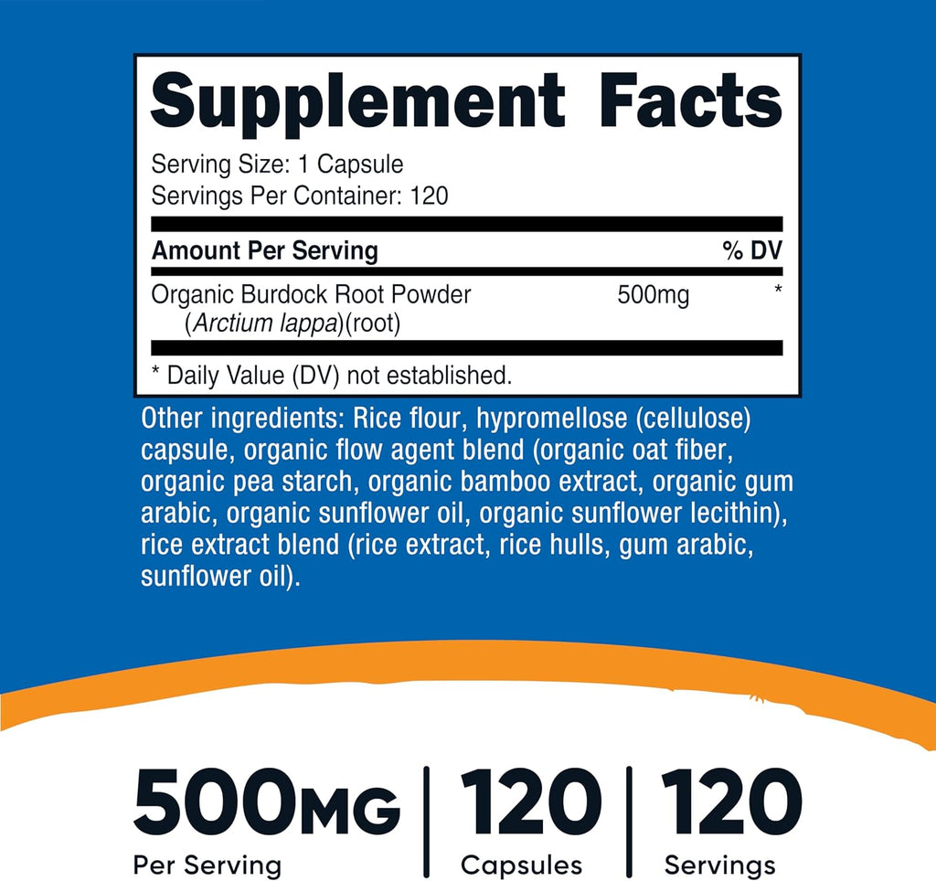 Nutricost Raíz de Bardana 500mg, 120 Cápsulas Vegetales