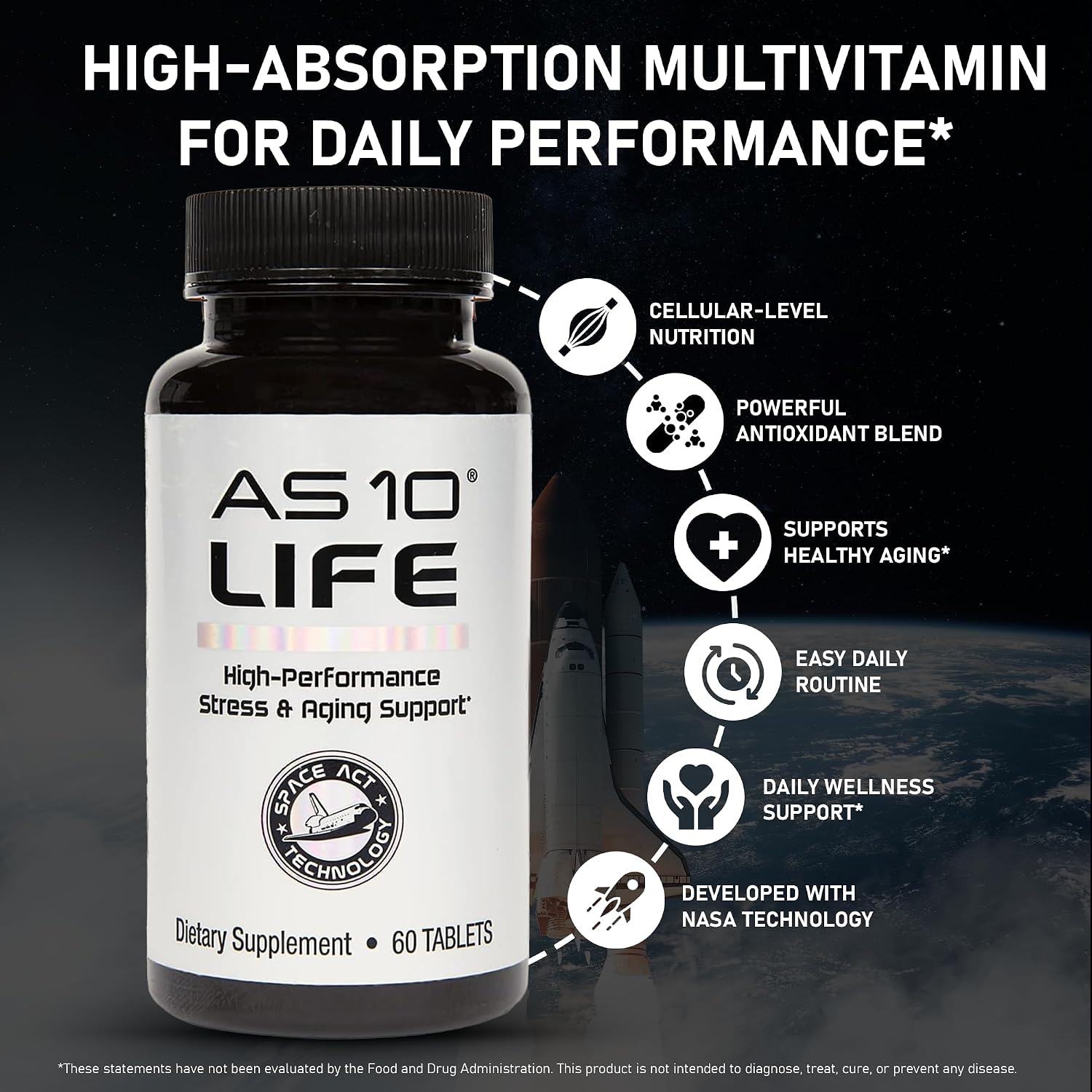AS 10 Life – Complemento Multivitamínico con Antioxidantes, Resveratrol, Ácido Alfa Lipoico, Luteína y Zeaxantina, 60 comprimidos