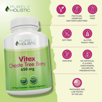 Purely Holistic Vitex 650mg - 120 Cápsulas – Alta potencia: 650 mg de Vitex por cápsula, equivalente a una dosis – Image 6