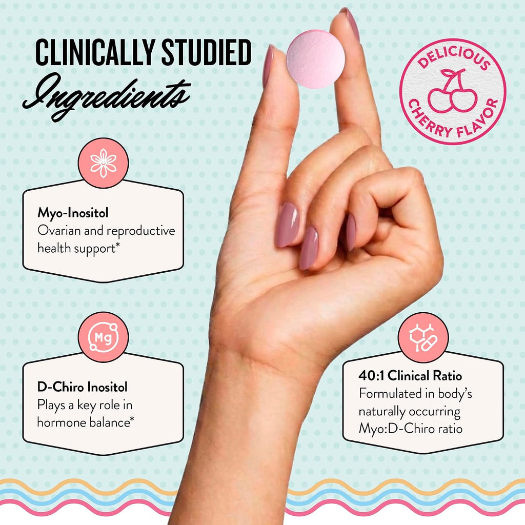 Legendairy Milk Myo Inositol and D Chiro Inositol Supplement for Women, 40:1 Ratio, Sugar Free Vegan Chewable Tablets, Cherry Flavor, 90 Day Supply, Pack of 3