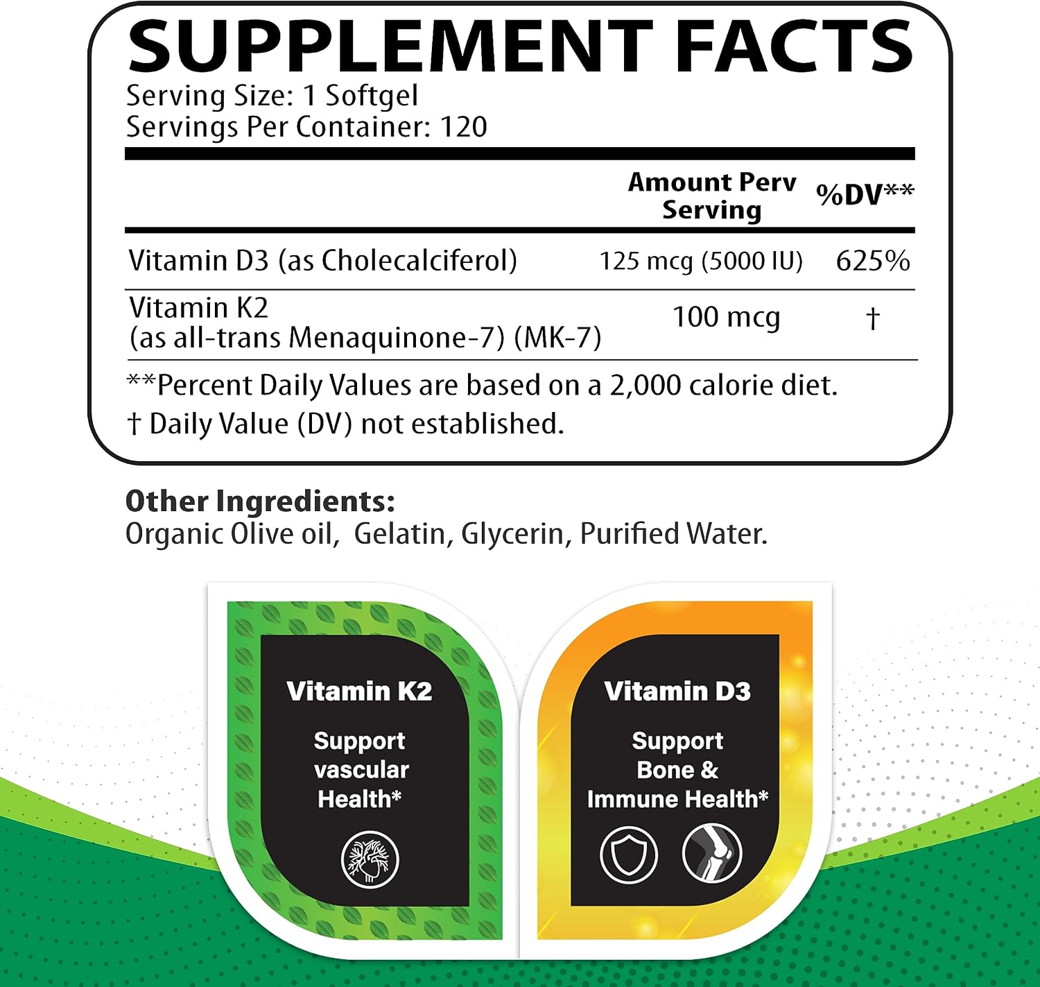 Nutritunes D3 K2 5000 UI + 100 mcg MK-7 120 Cápsulas