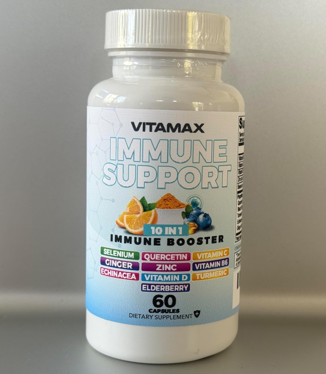 Vitamax 10-en-1 Defensa Inmunológica con Saúco, D3, Selenio, Quercetina, Zinc, Vitamina C, Jengibre, Cúrcuma, B6, Equinácea – 60 Cápsulas
