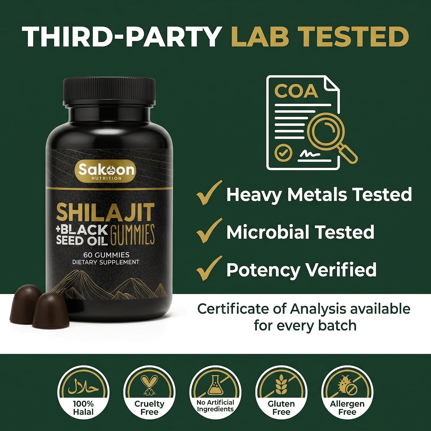 Pure Shilajit Gummies con Aceite de Semilla Negra – Alta Potencia – 60 Gomitas