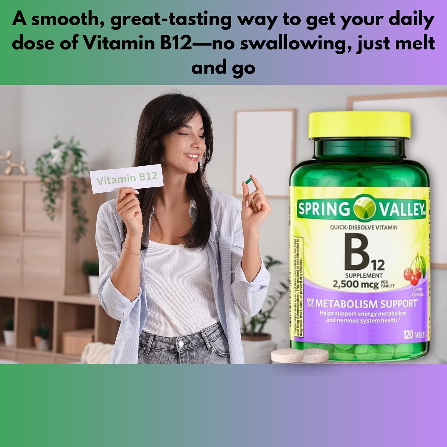 Vitamina B12 2500mcg Comprimidos Sublinguales Sabor Cereza – 120 Comprimidos