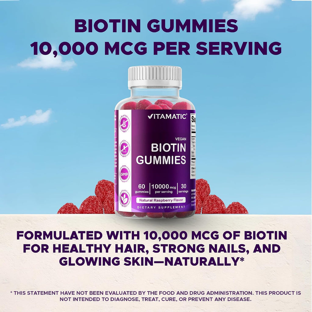 Vitamatic Biotin Gummies 10.000 mcg – Gominolas veganas de biotina – 60 unidades