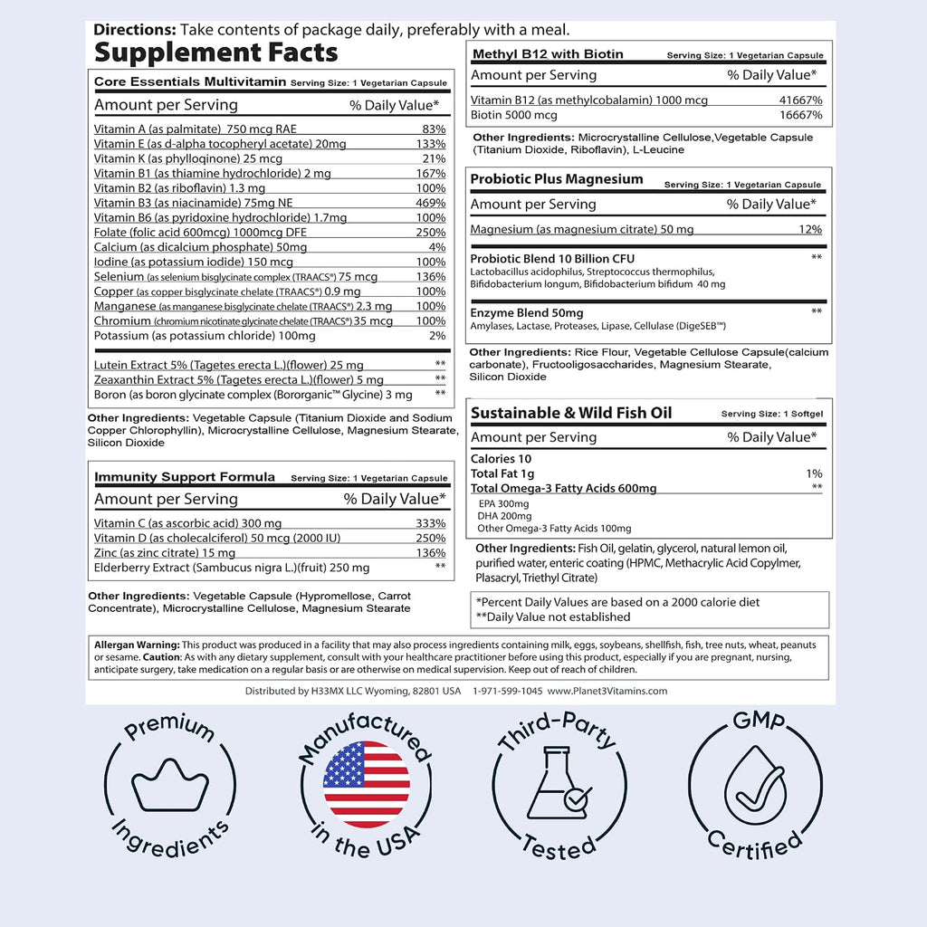 Planet 3 Daily Vitamin Packs – Multivitamínico Diario para Hombres y Mujeres (30 Sobres)