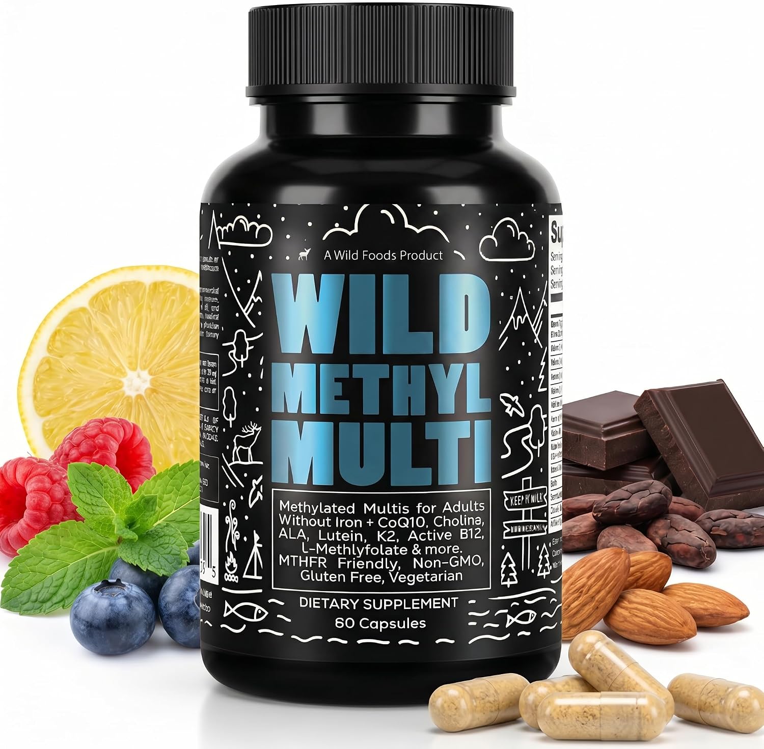 Wild Methylated Multivitamin for Women & Men | Multivitamínico Diario Metilado Sin Hierro | 60 Cápsulas