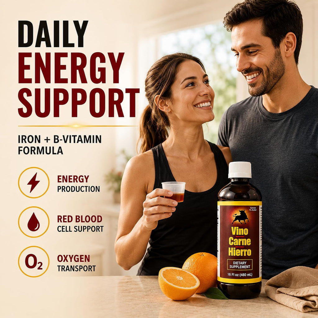 Menper Vino Carne Hierro Suplemento de Hierro Líquido con Vitaminas para Energía y Vitalidad, 473 ml