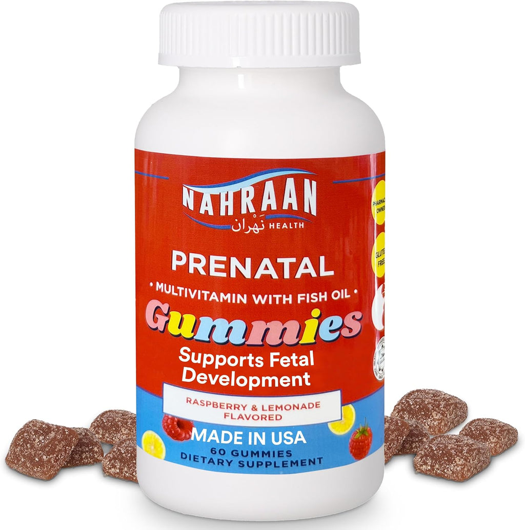 NAHRAAN HEALTH Gominolas Prenatales Halal con DHA y Ácido Fólico - 60 Gominolas, 30 Días
