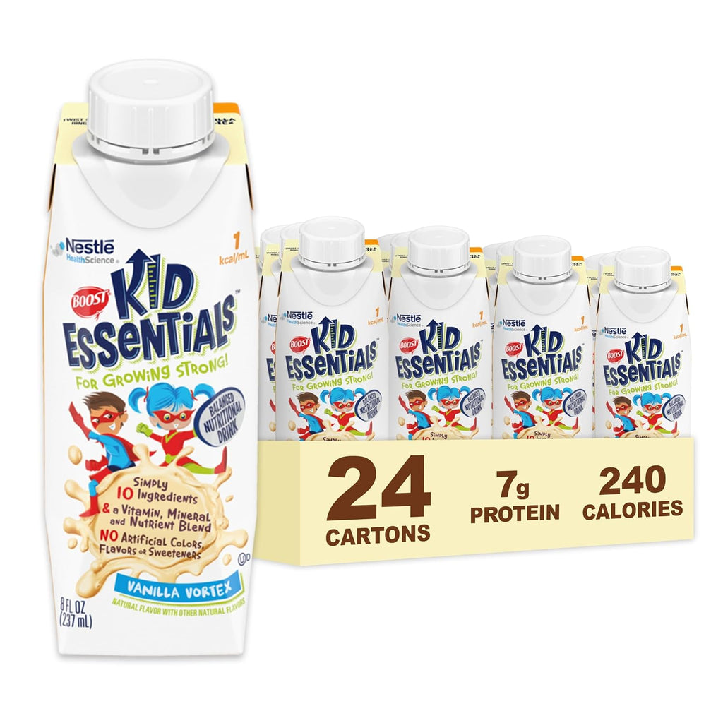 BOOST Kid Essentials 1.0kcal Bebida Nutricional Equilibrada para Niños, Sabor Fresa, 8 fl oz (Pack de 24)