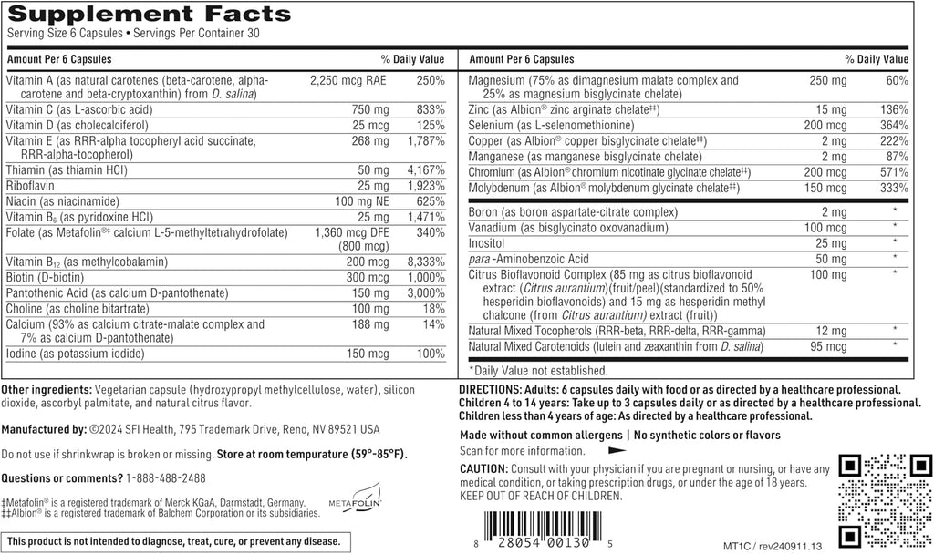 Klaire Labs MultiThera 1 - Multivitamin and Multimineral without Iron, 180 Capsules