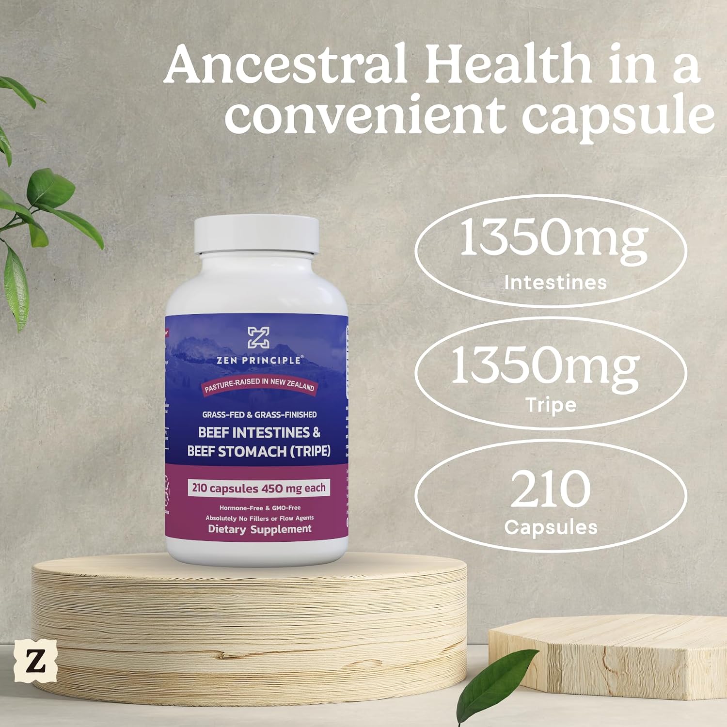 Zen Principle Suplemento de Intestinos de Res con Tripa - Paquete de 2 - 420 Cápsulas - Grass Fed New Zealand