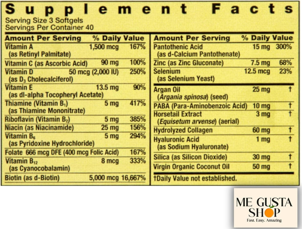 Spring Valley Hair, Skin & Nails Biotin Collagen Gelatin Extra Strength Dietary Supplement, 120 Comprimidos (Paquete de 2)