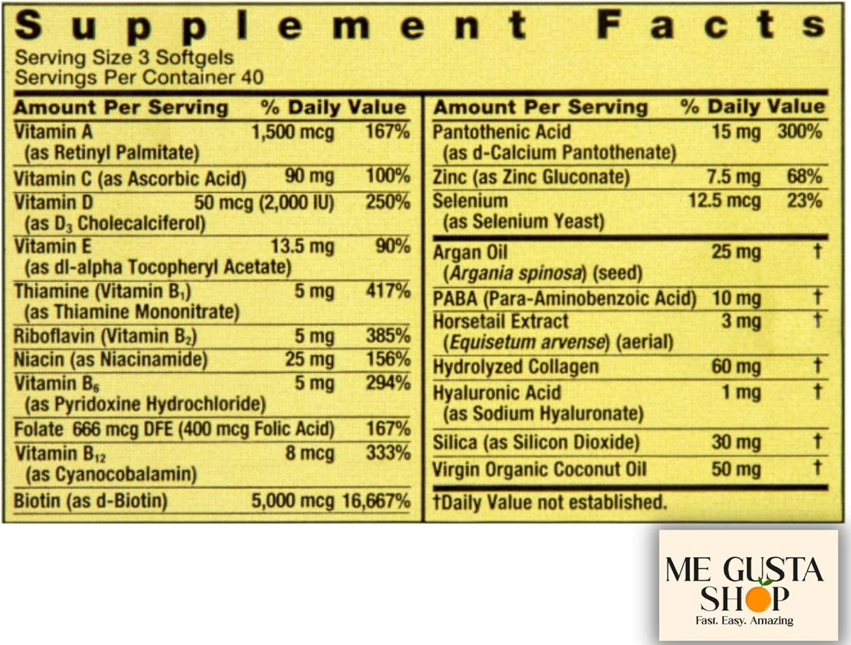 Extra Strength Hair, Skin & Nails Dietary – Colágeno: Es la proteína más abundante en el cuerpo humano, – Image 2