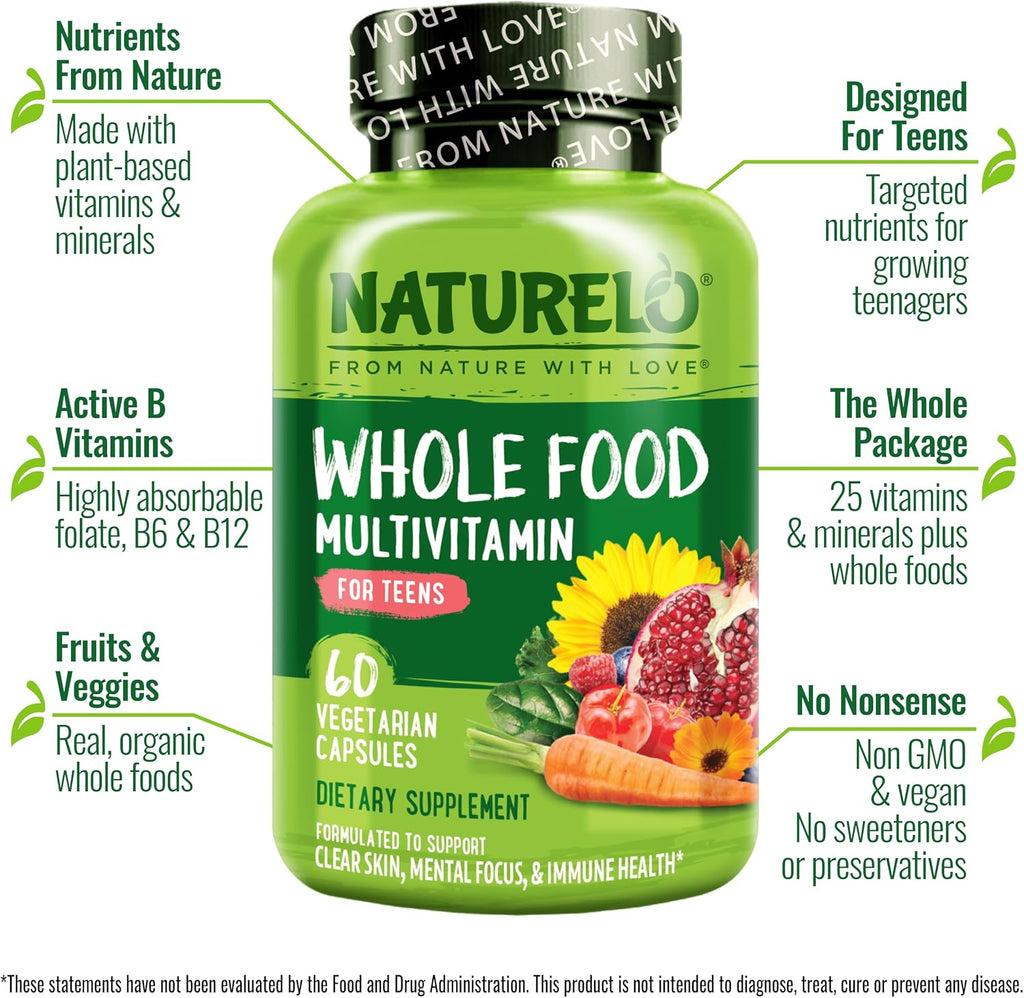 NATURELO Multivitamínico para Adolescentes - 60 Cápsulas - Complejo Vitamínico con Minerales, Vegano, Sin Gluten