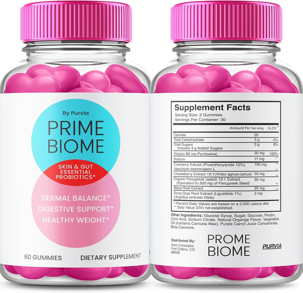 (2 Pack) Prime Biome Gummies - Suplemento para la Piel y el Intestino
