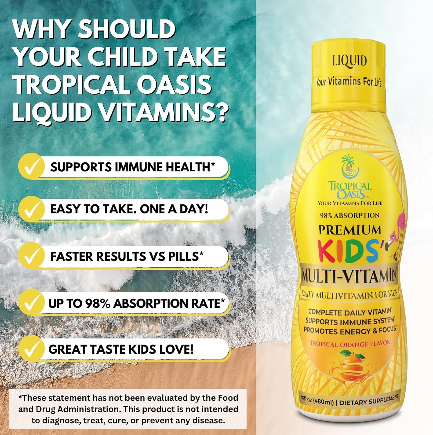 Multivitamínico Líquido Premium para Niños - 14 Vitaminas, Sin Azúcar, Sabor Natural - 473 ml