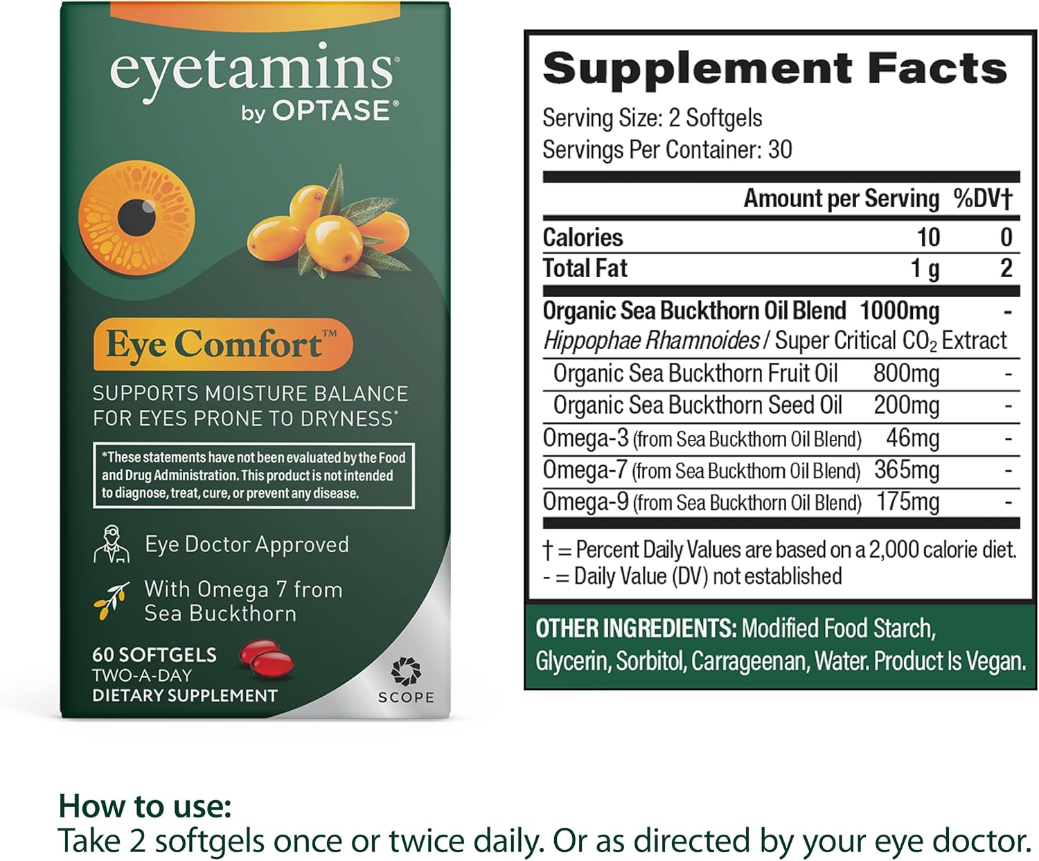 eyetamins® by OPTASE® Eye Comfort™ - 60 Cápsulas Blandas - Suplemento Ocular con Omega-7 de Espino Amarillo