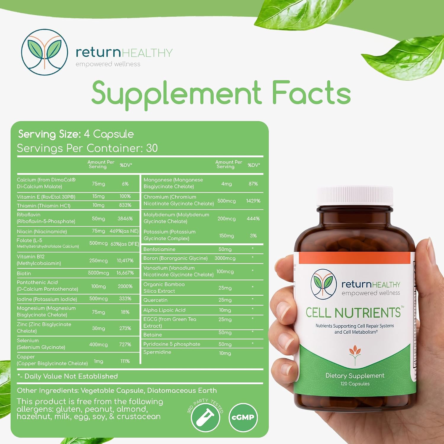 Cell Nutrients – Suplemento Mitocondrial para Reparación Celular, 120 Cápsulas