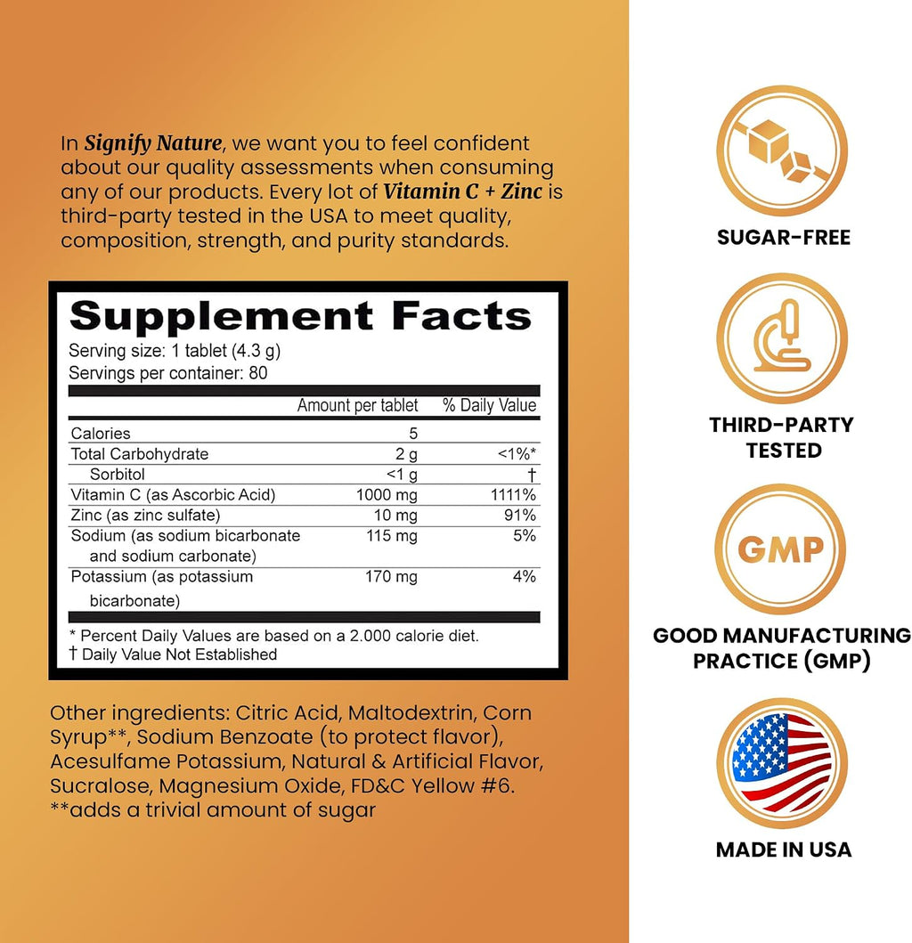 SIGNIFY NATURE Vitamina C 1000mg + Zinc Comprimidos Efervescentes - 80 Comprimidos