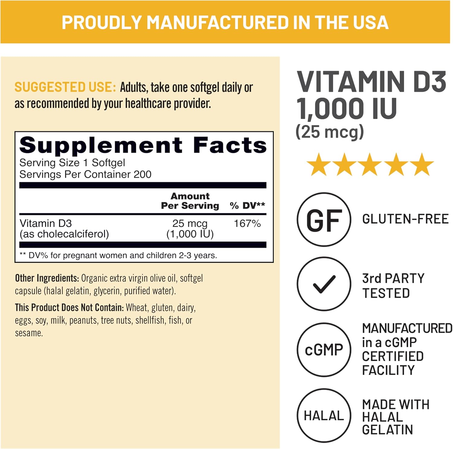 NatureWise Vitamina D3 1000ui (25 mcg) 200 Cápsulas Blandas con Aceite de Oliva Virgen Extra Ecológico