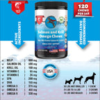 WIZARDPET Masticables Blandos de Aceite de Salmón y Krill para Perros - 120 Unidades - Suplemento de Omega 3, 6 y 9 con EPA y DHA